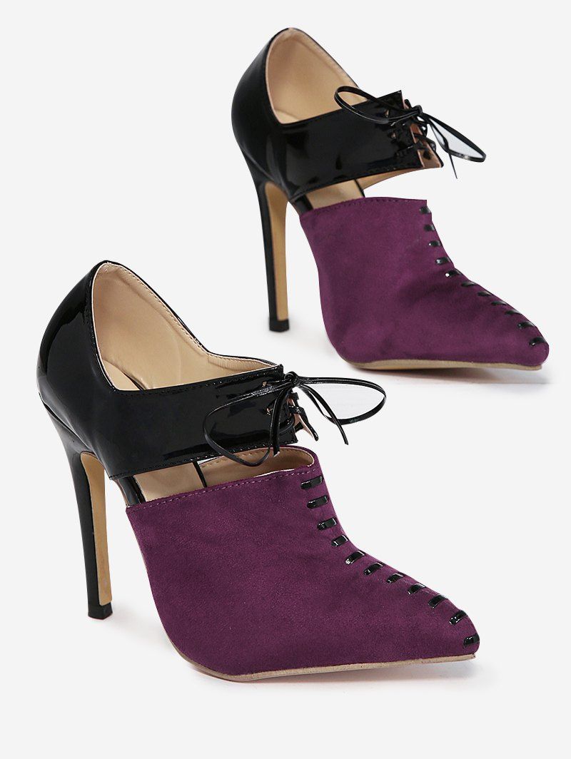 [22% OFF] Two Tone Tie Up Pumps | Rosegal