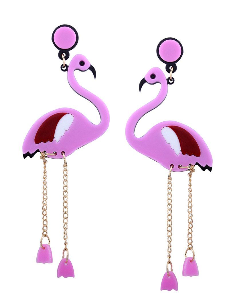 

Wing Bird Chain Drop Earrings, Pink