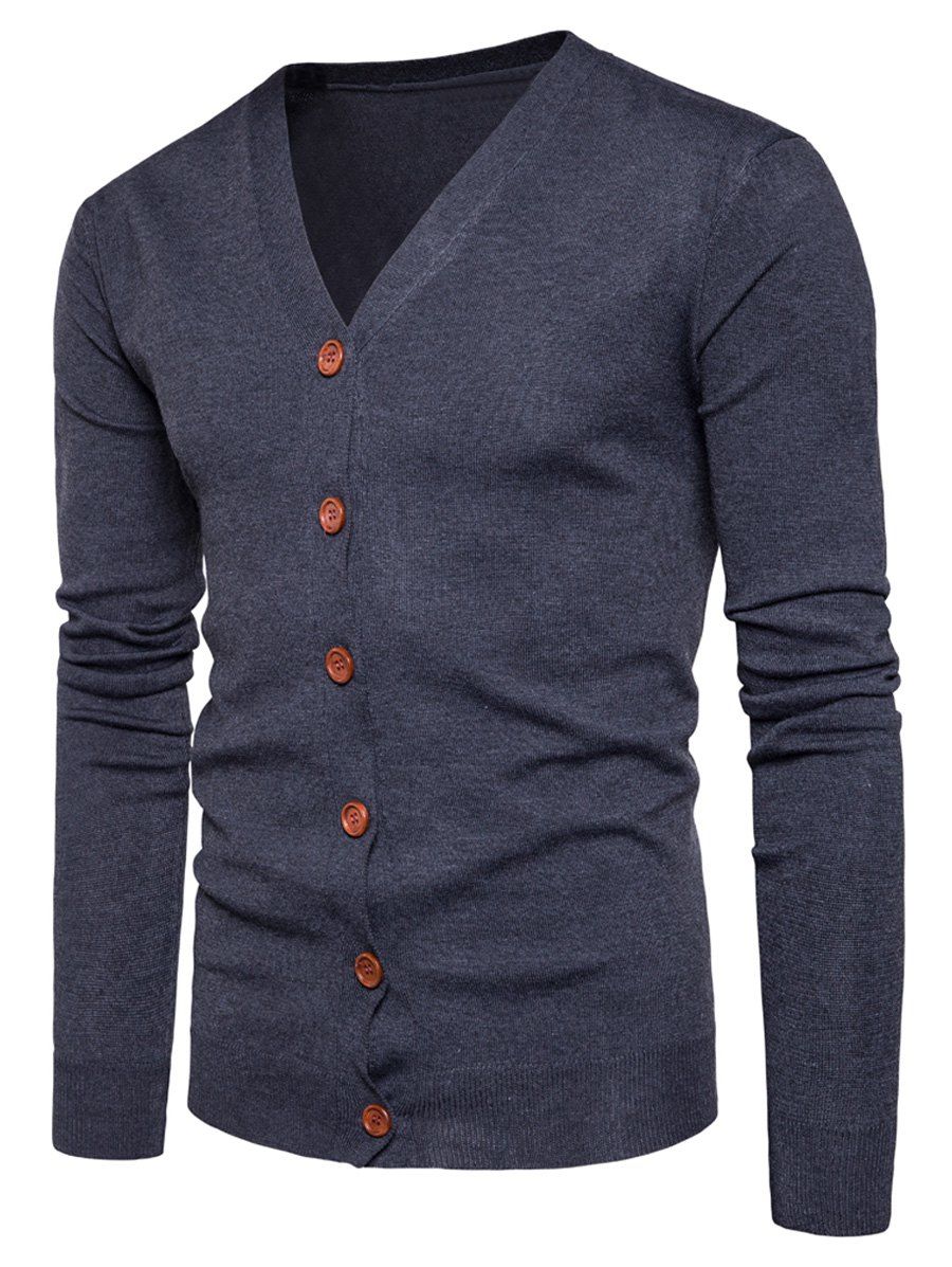 

Knitting V Neck Button Up Cardigan, Deep gray