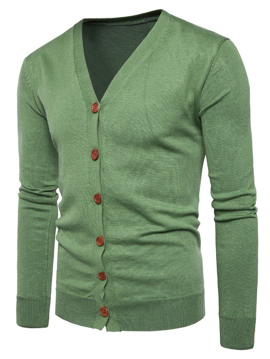 

Knitting V Neck Button Up Cardigan, Green