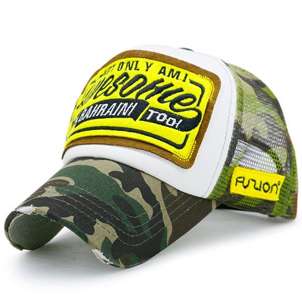 

Mesh Splicing Letters Patchwork Baseball Hat, Acu camouflage