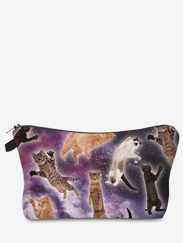 

3D Cat Printed Clutch Makeup Bag, Purple