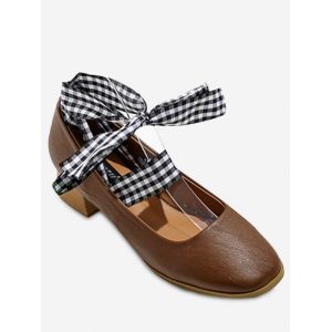 Square Toe Block Heel Lace Up Pumps