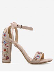 Ankle Strap Embroidered Block Heel Sandals