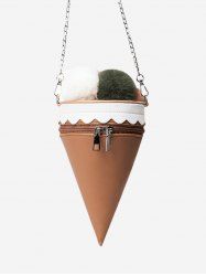 Ice Cream Shaped Pompon Crossbody Bag