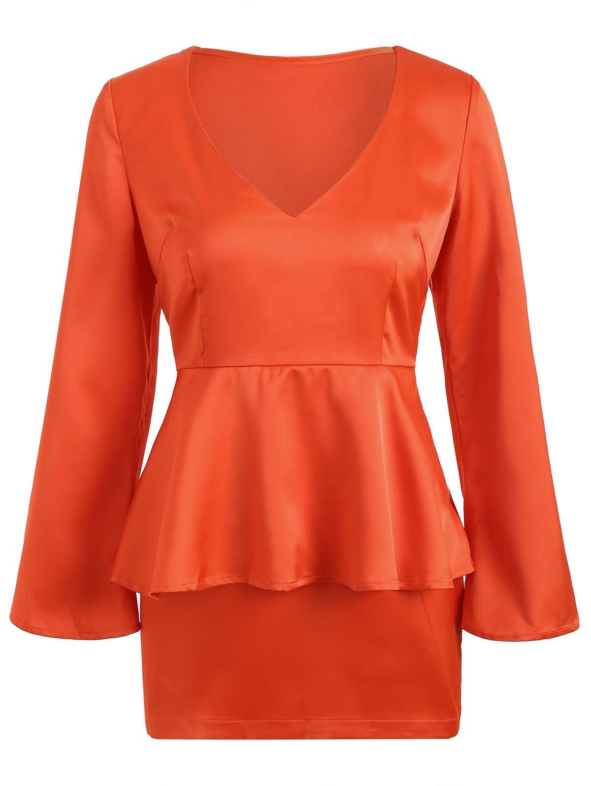 [31% OFF] Peplum Waist Long Sleeve Satin Short Dress | Rosegal