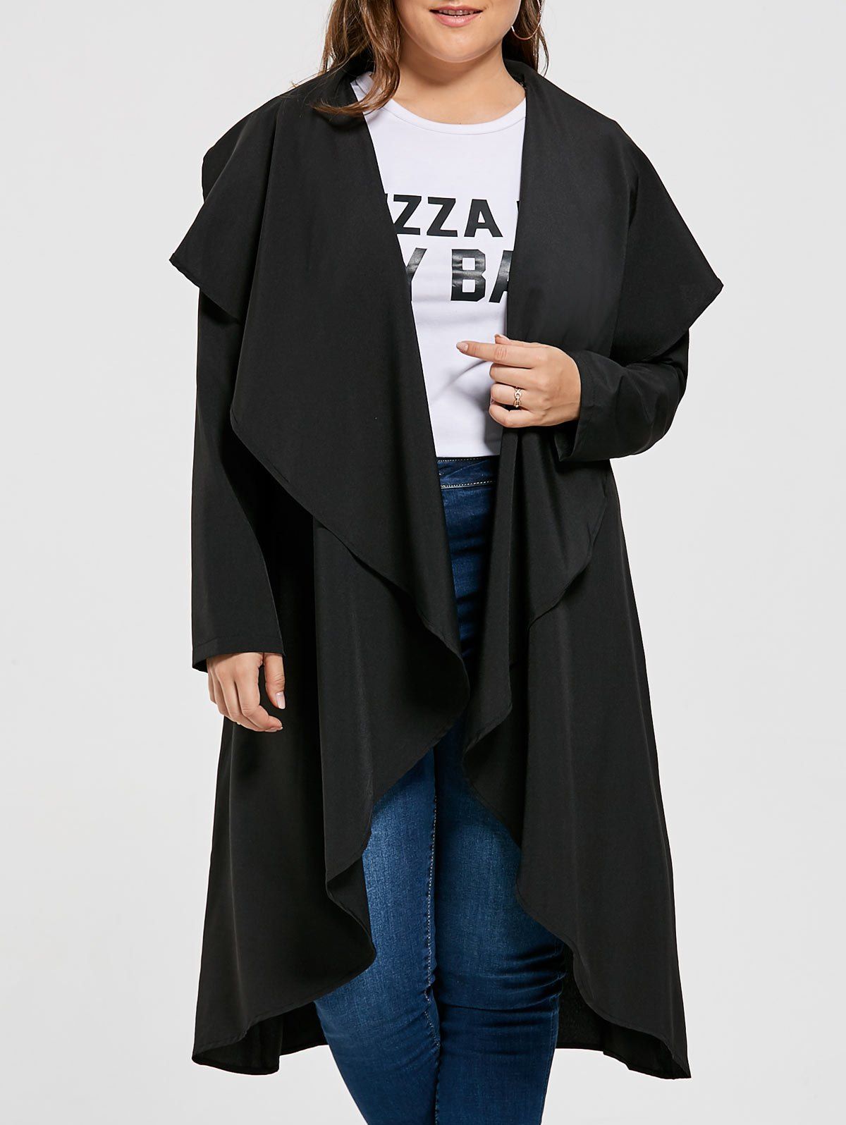 

Open Front Plus Size Drape Maxi Coat, Black
