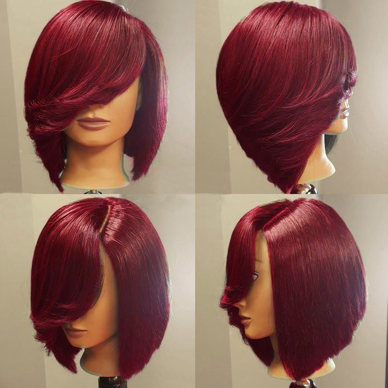 

Deep Side Upward Part Short Straight Inverted Bob Synthetic Wig, Wine red