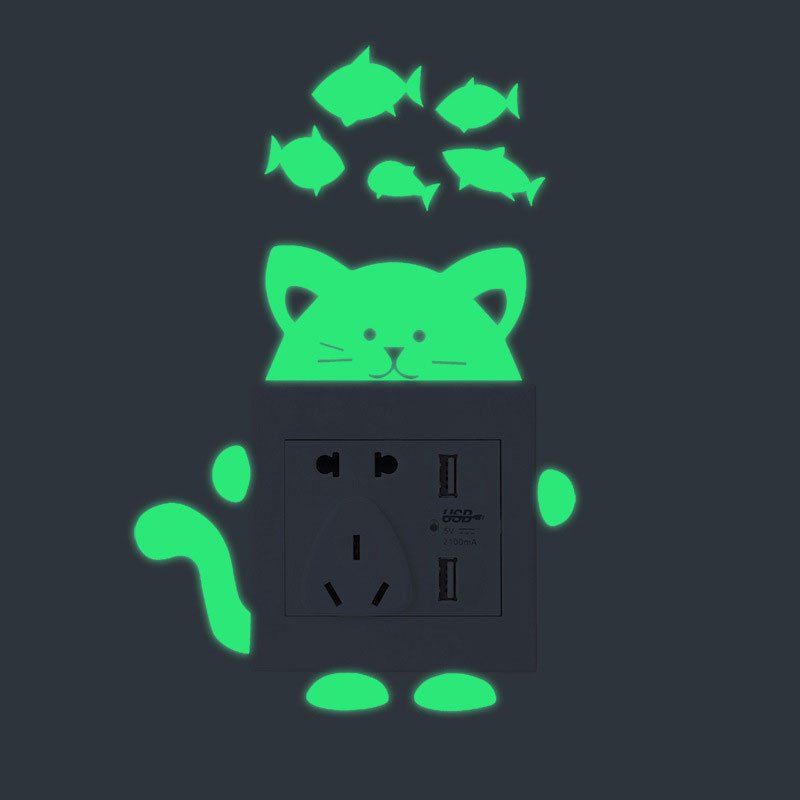 

Cartoon Cat Shape DIY Fluorescent Switch Wall Stickers, Green