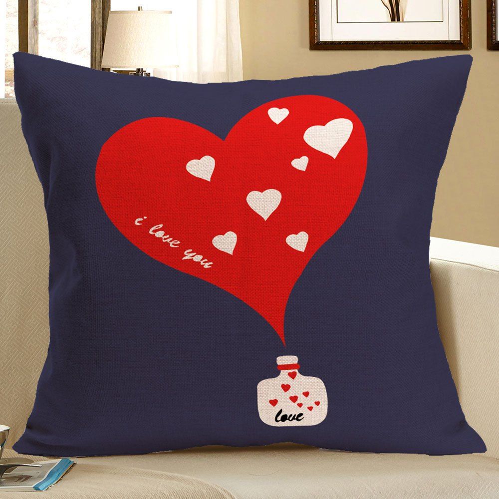 

Heart Pattern Linen Square Pillow Case, Red