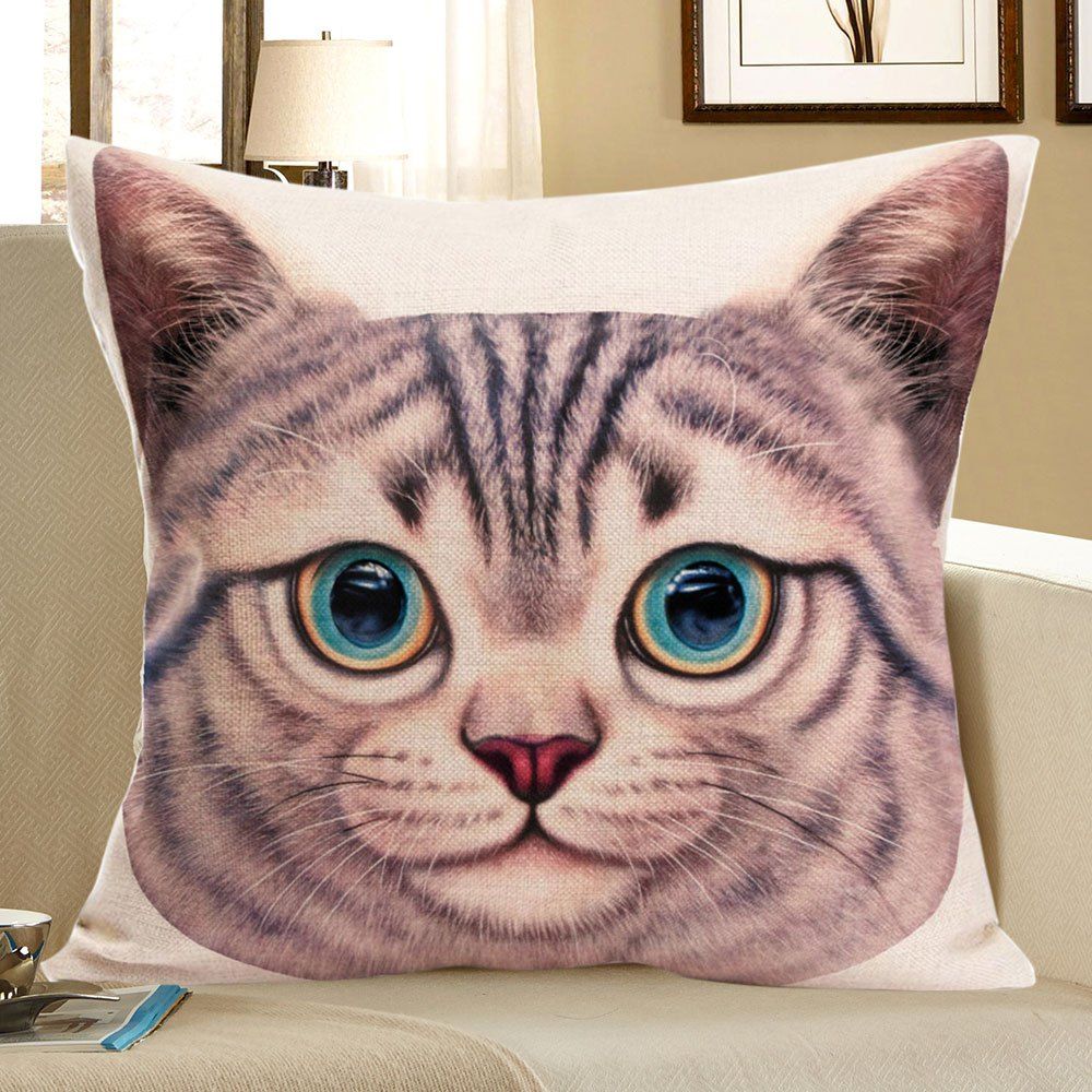 

Cat Head Printed Square Decorative Pillow Case, Sandy beige
