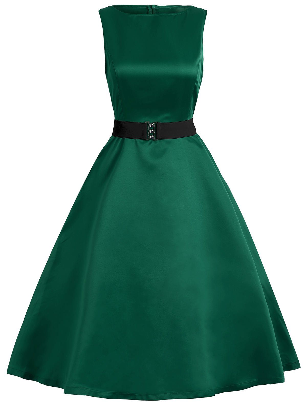 

Vintage Belted Sleeveless High Waist Dress, Green