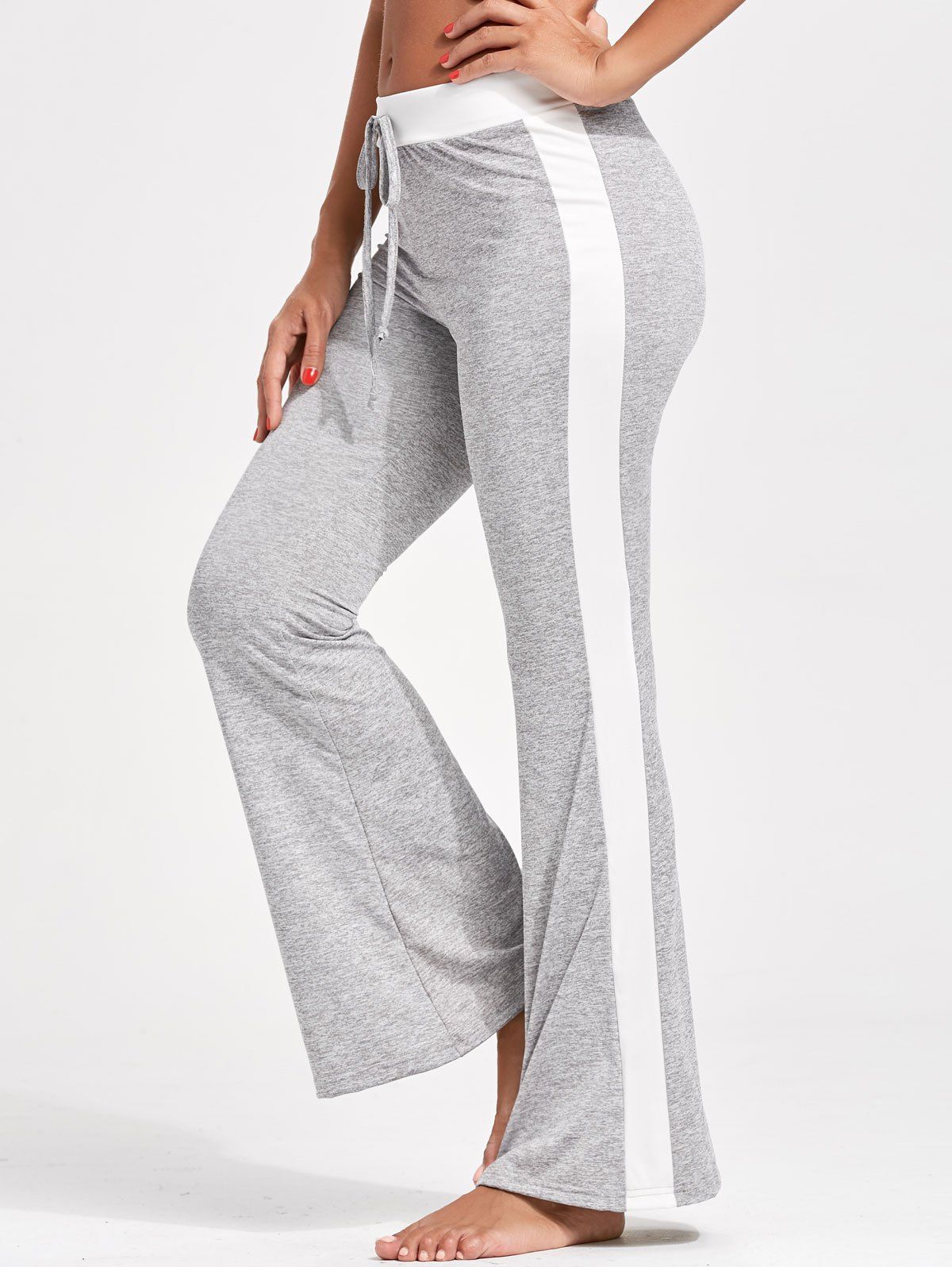 

Drawstring Single Stripe Flare Pants, Gray