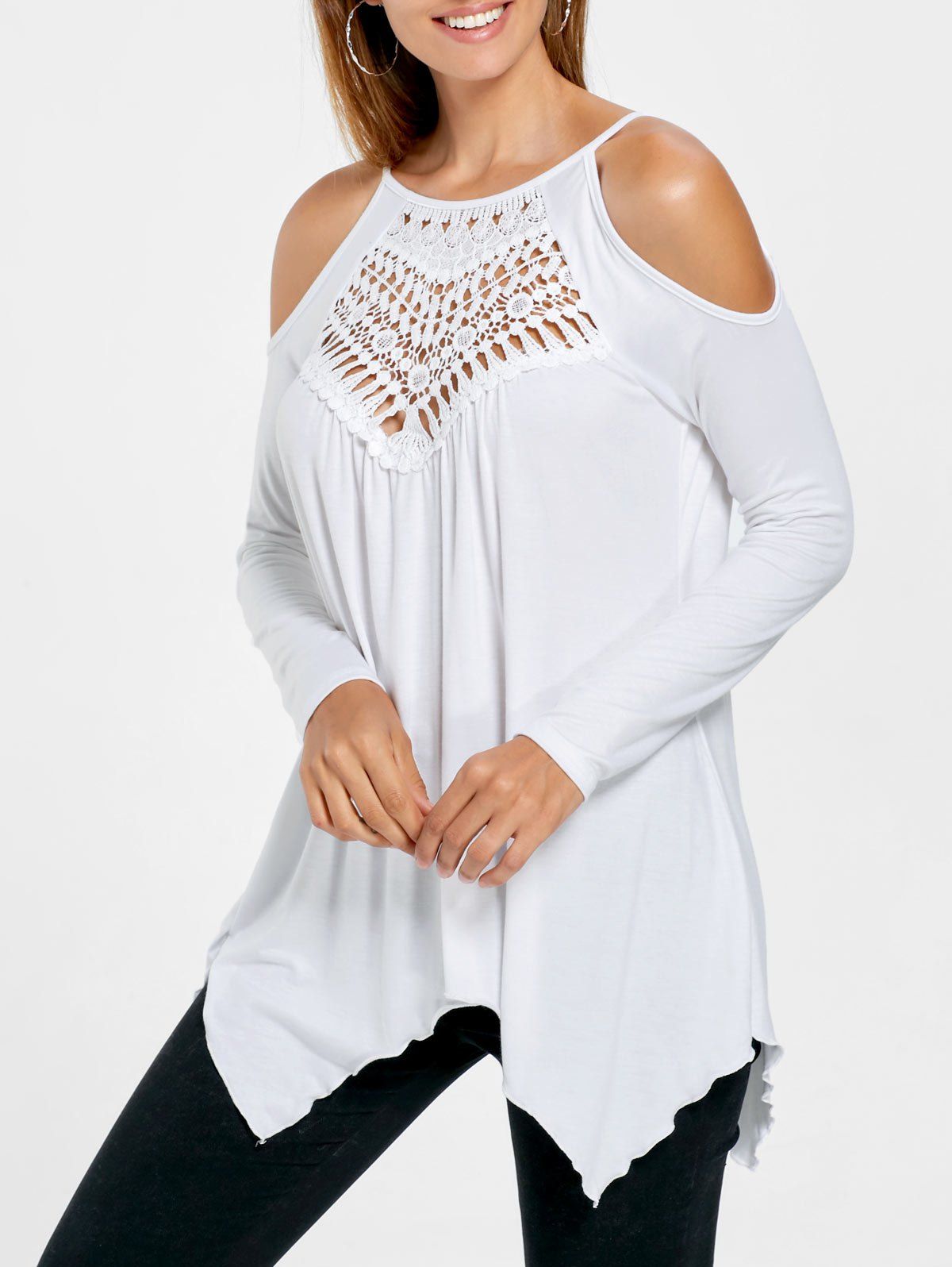

Open Shoulder Handkerchief Top, White