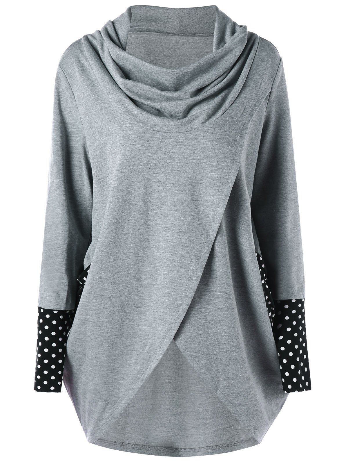 

Polka Dot Cowl Neck High Low Tunic Sweatshirt, Gray