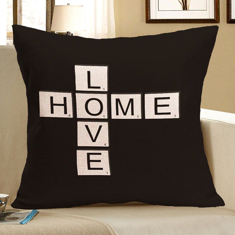 

Love Home Printed Square Decorative Pillow Case, Black
