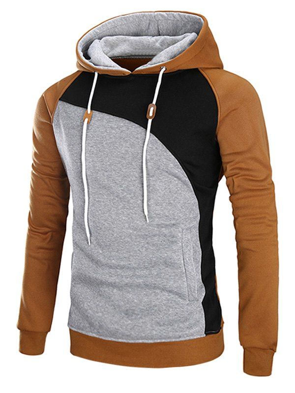 

Raglan Sleeve Color Block Fleece Hoodie, Camel