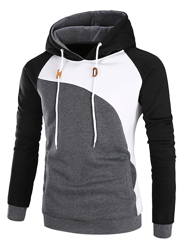 

Raglan Sleeve Color Block Fleece Hoodie, Black