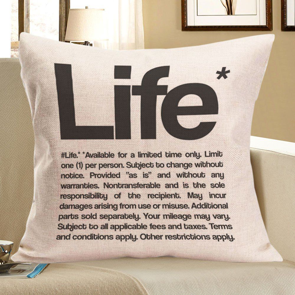 

Linen Letter Life Printed Throw Pillow Case, Gray