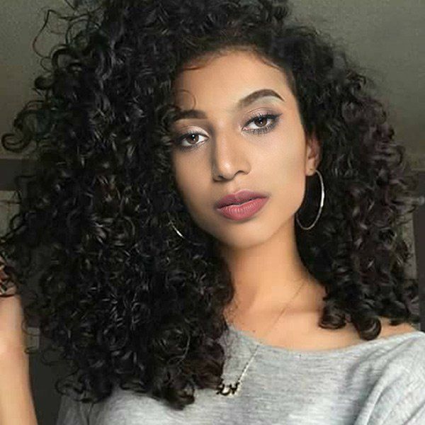 

Long Deep Side Bang Fluffy Curly Synthetic Wig, Black