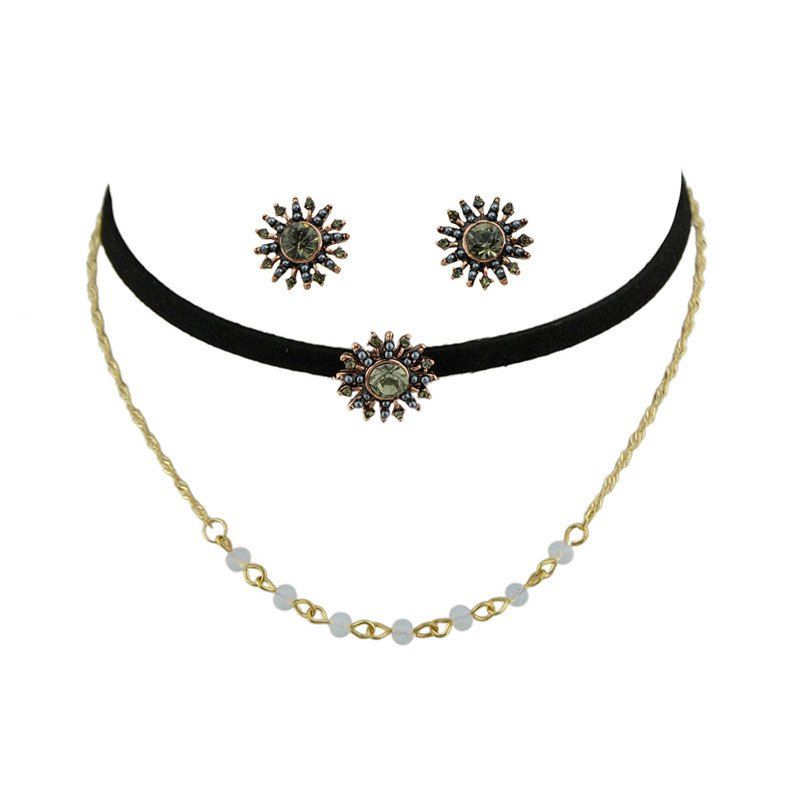 

Beaded Sunflower Choker Necklace and Earrings, Golden