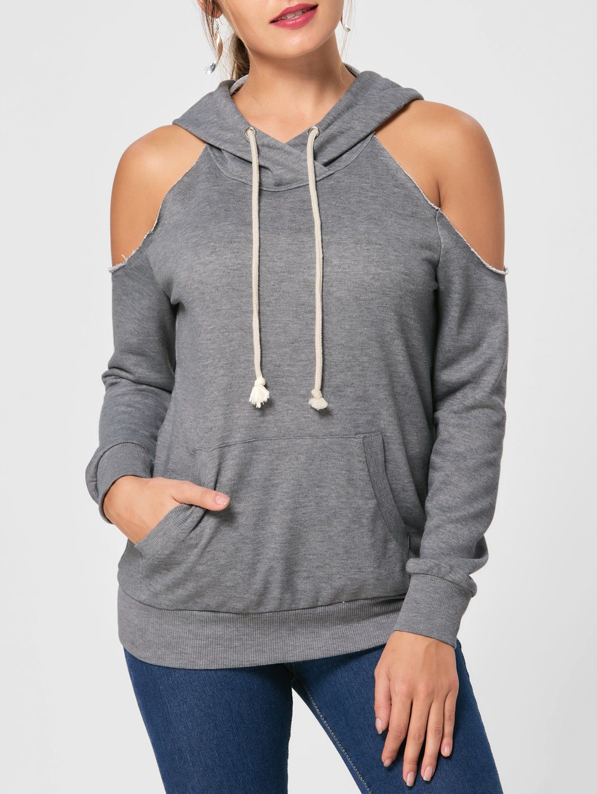 open shoulder hoodie