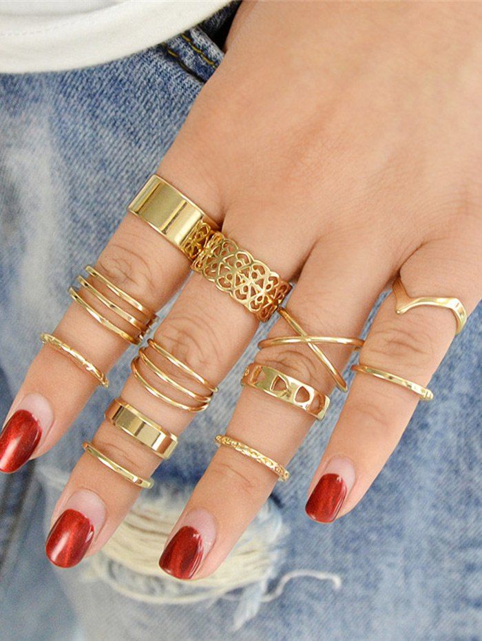 Trendy Alloy Geometric Finger Cuff Ring Set  