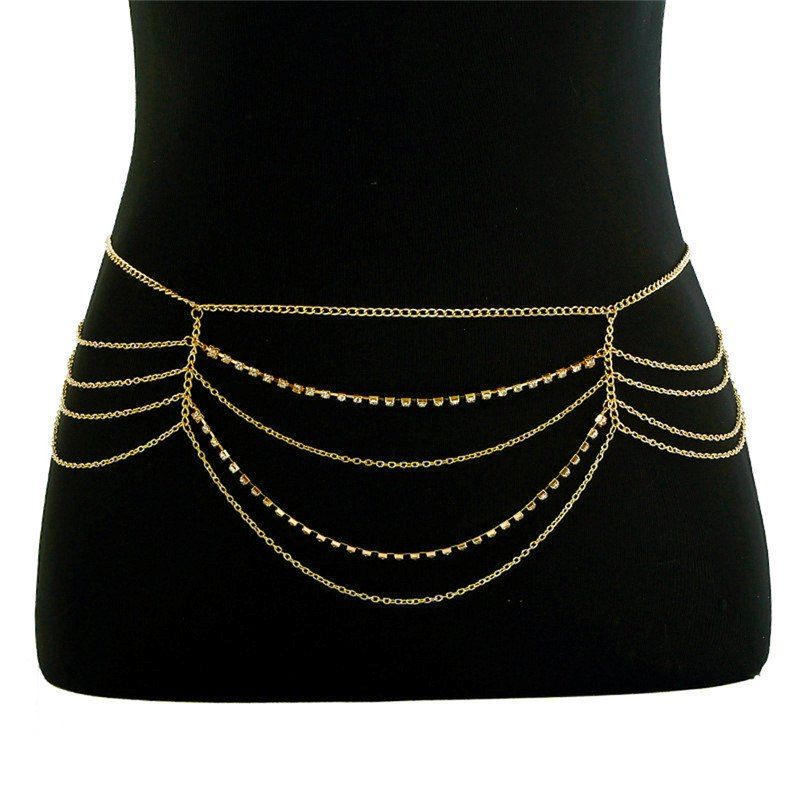 

Fringed Rhinestone Belly Body Chain, Golden