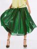 High Waist Metallic Midi Skirt -  