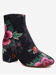 Bottes courtes à motif floral en velours -  