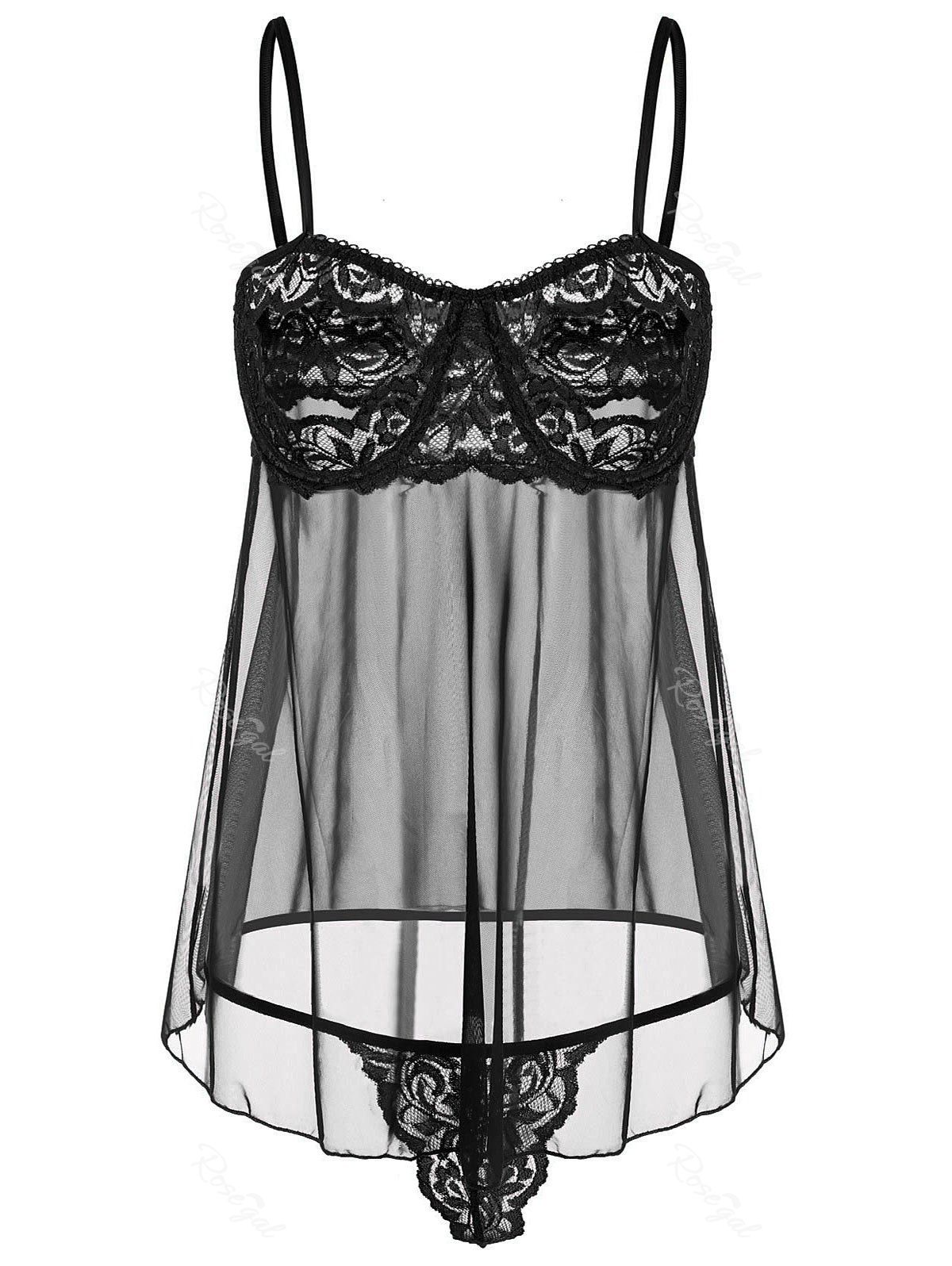 

Plus Size Slip Mesh Sheer Babydoll, Black