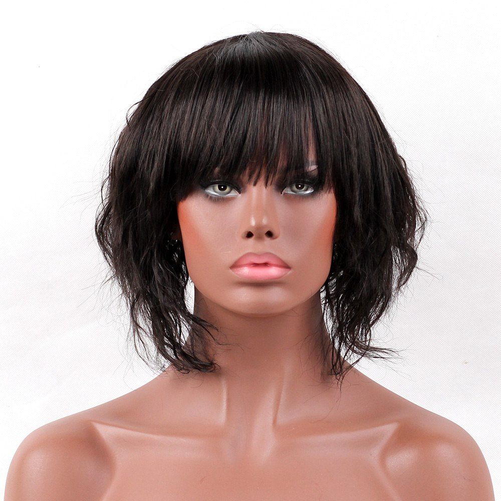 [18% OFF] Short Neat Bang Shaggy Natural Wave Bob Synthetic Wig | Rosegal