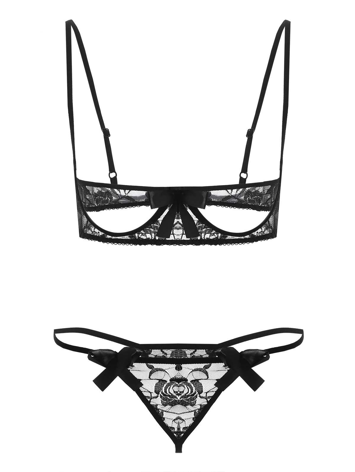 

Lingerie Lace Cut Out Bra Set, Black