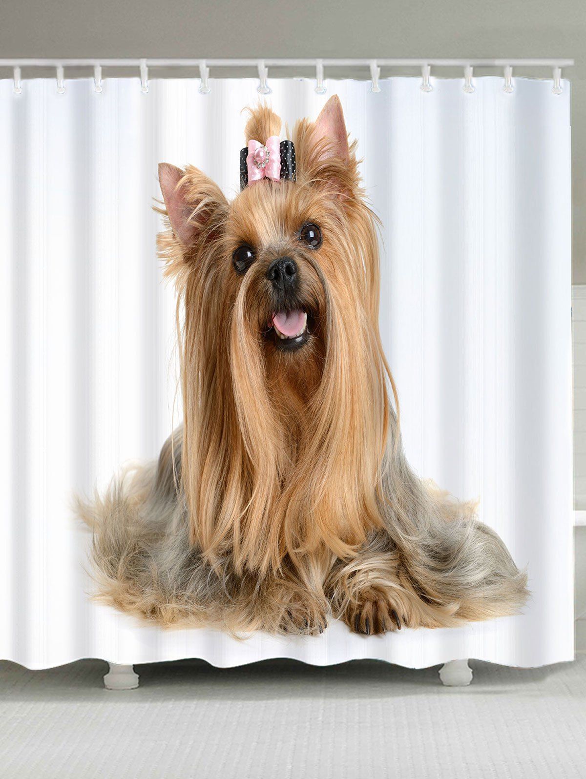 

Showerproof Cute Dog Pattern Bathroom Curtain, Light brown