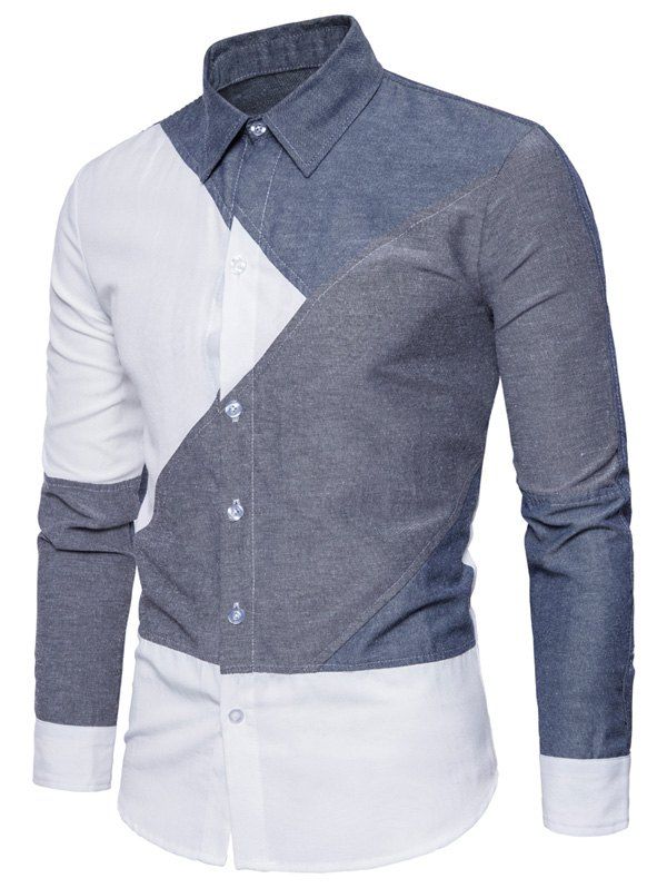 

Long Sleeve Color Block Panel Shirt, Colormix