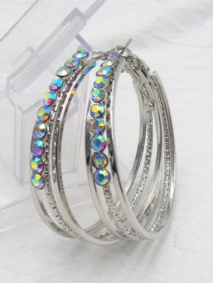 

Alloy Metal Rhinestone Circle Hoop Earrings, Silver