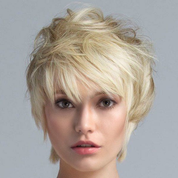 

Short Side Bang Fluffy Straight Synthetic Wig, Light beige
