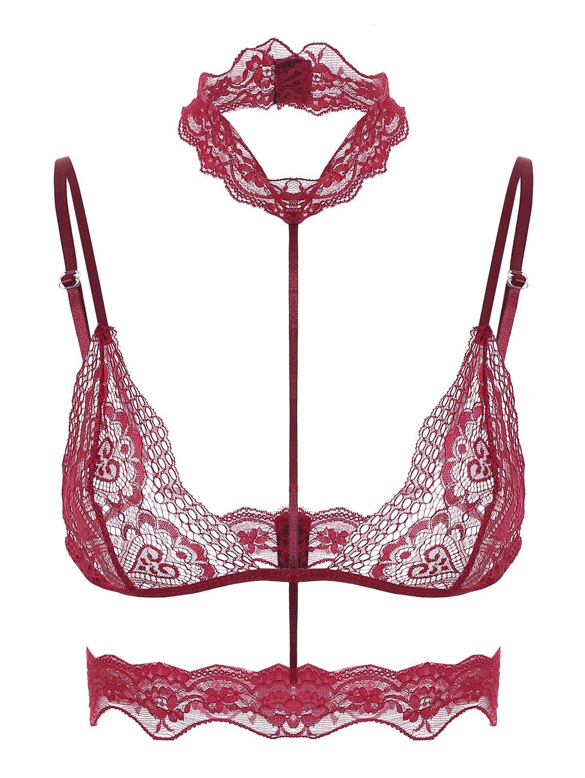 [10 OFF] Lace Choker Sheer Bralette Rosegal