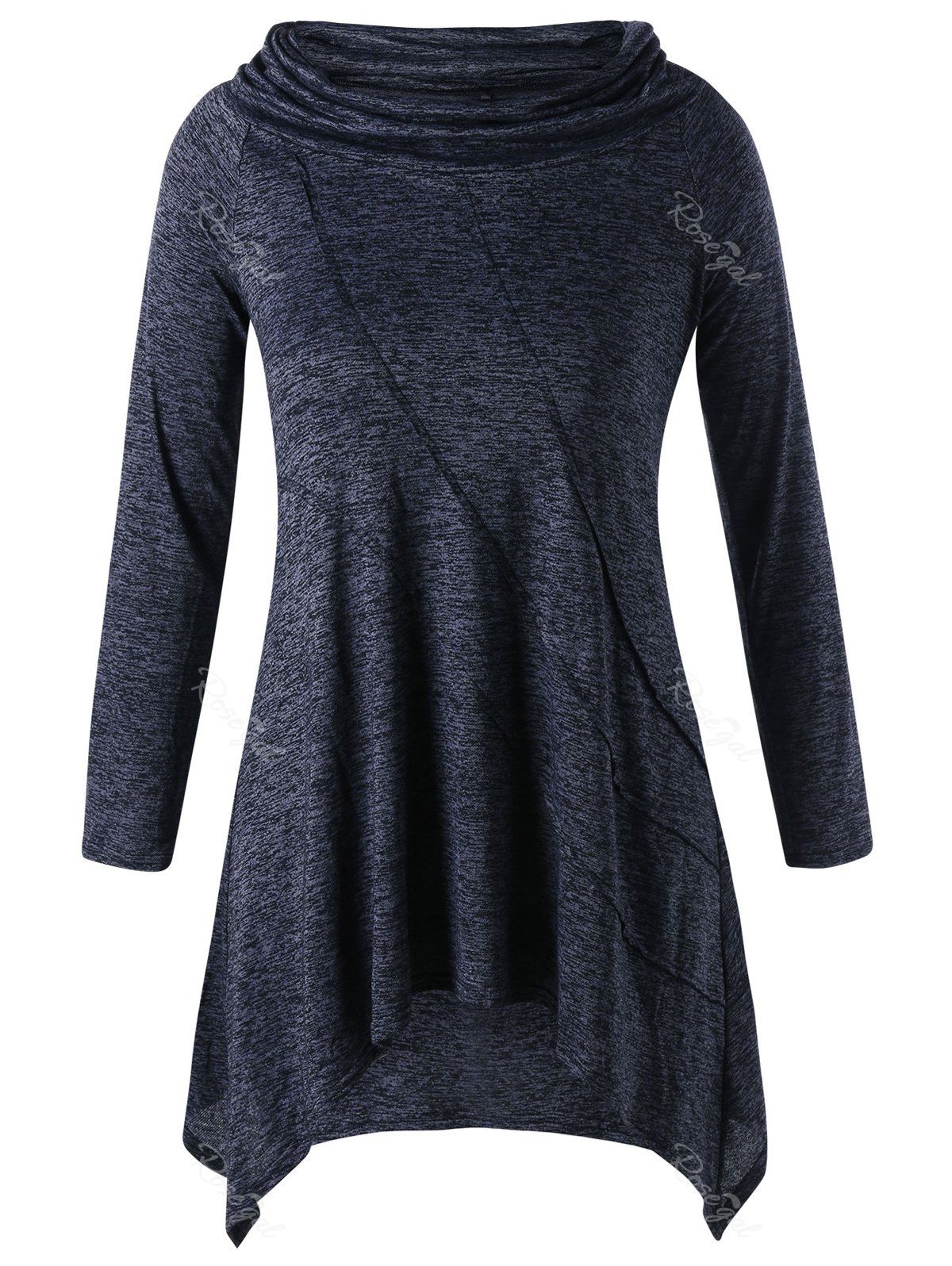 

Asymmetric Plus Size Long Sleeve Tunic Top, Pearl dark grey