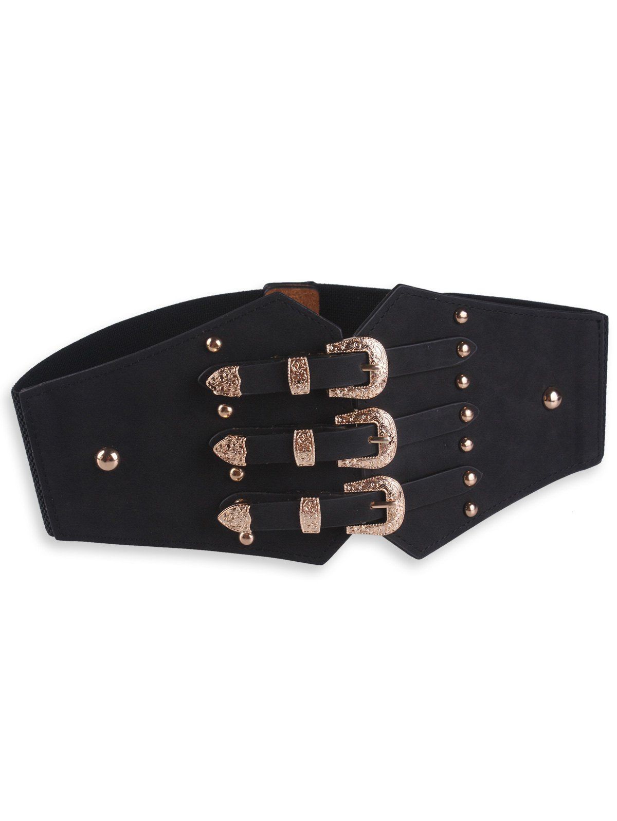 

Retro Metal Buckles Rivet Wide Corset Belt, Black