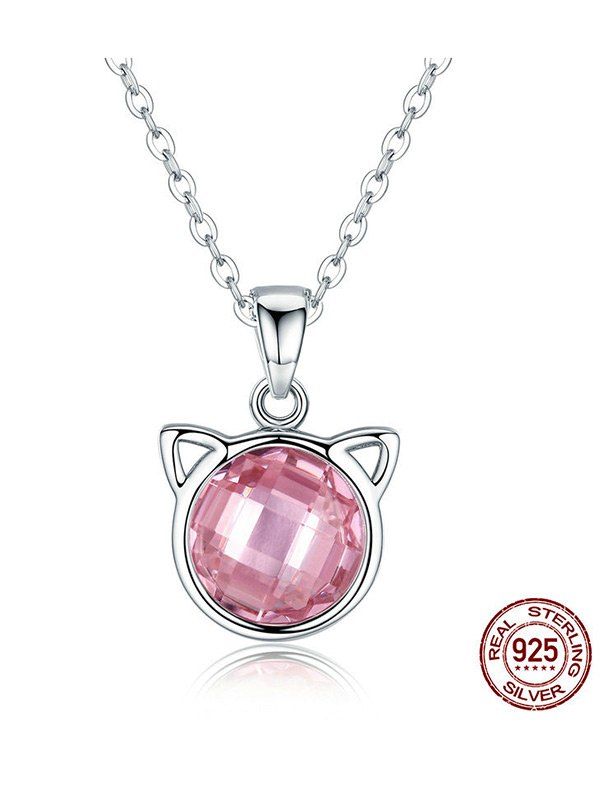 

Acrylic Rhinestone Cat Head Shape Charm Necklace, Pink