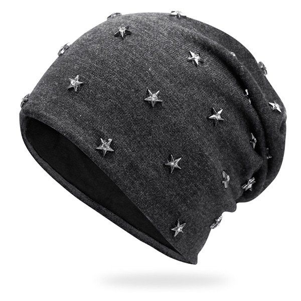 

Pentastar Rhinestone Rivet Embellished Beanie, Deep gray