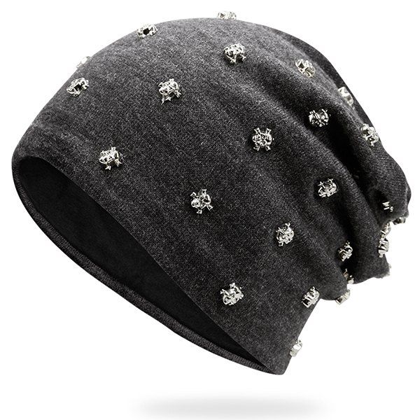 

Tiny Skull Rivet Beanie Hat, Frost