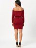 Off The Shoulder Long Sleeve Bodycon Dress -  