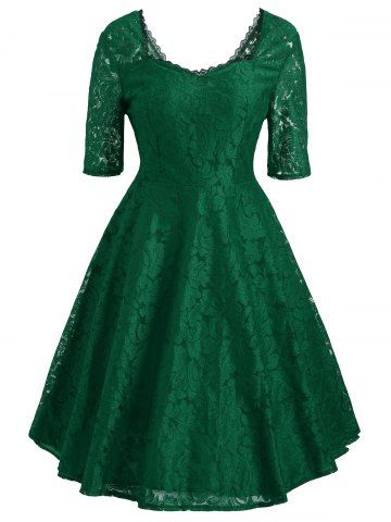 [24% OFF] Floral Lace Sweetheart Vintage Dress | Rosegal