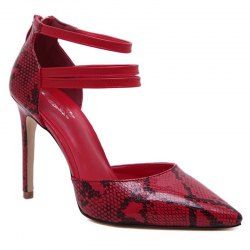 Snakeskin Ankle Strap Stiletto Heel Pumps