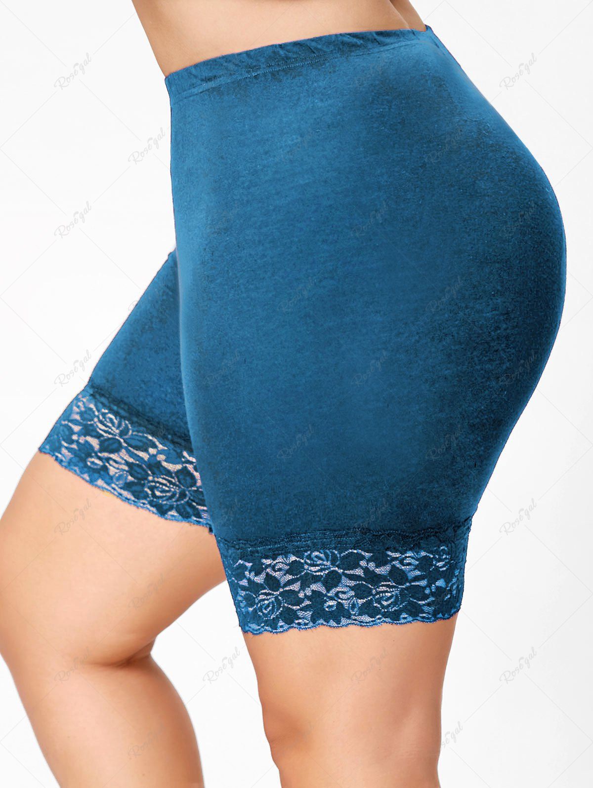 

Lace Trim Plus Size Short Leggings, Lake blue