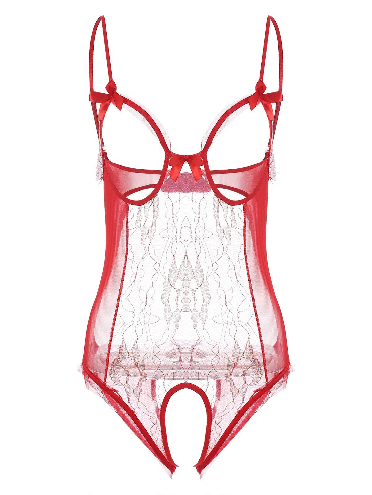 

Lingerie Mesh Cut Out Sheer Teddy, Red