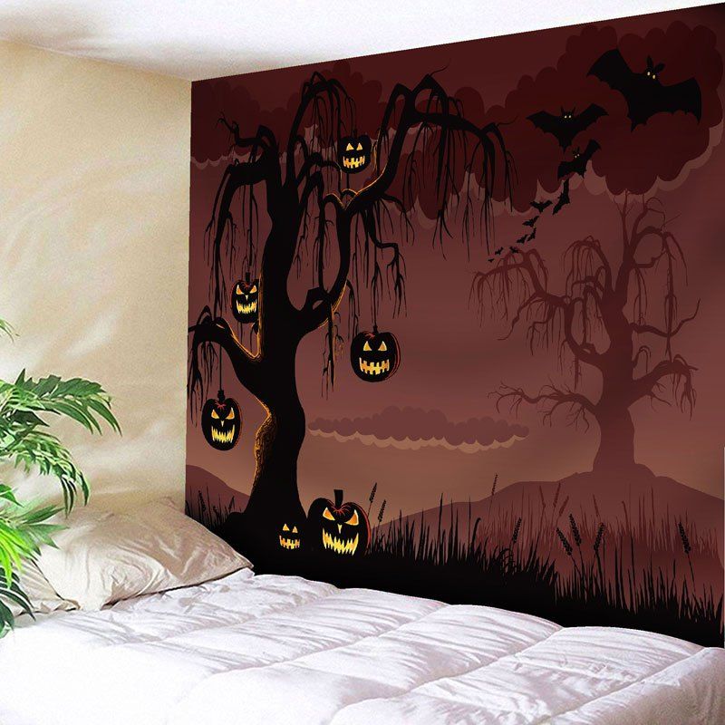 

Halloween Pumpkin Lamp Tree Wall Tapestry, Dun
