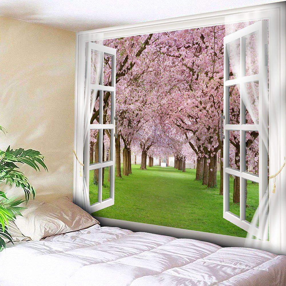 

Window Peach Blossom Forest Bedroom Tapestry, Pink